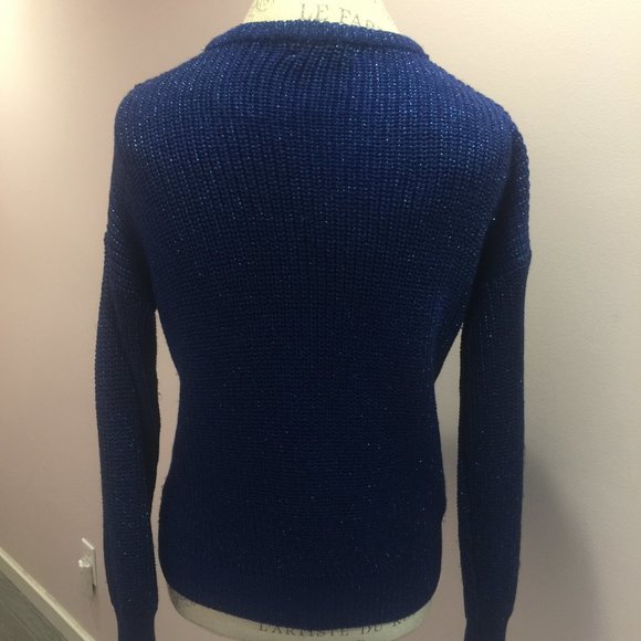 Size S American Apparel Blue Metallic Fisherman Sweater - Picture 5 of 15